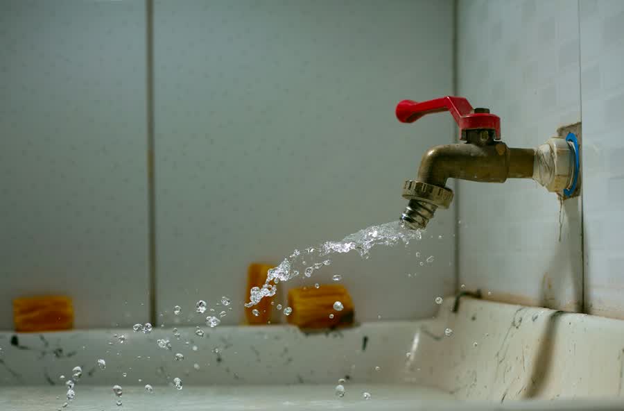 Water spraying from a broken outdoor tap